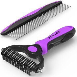 Pet Grooming Brush and Metal Comb Combo, Cat Brush Dog Brush for Shedding, Under